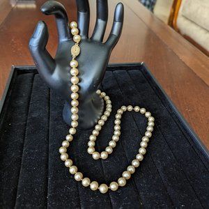 Costume 24"  Pearl Necklace with flower design clasp